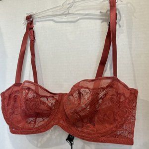 Noelle Wolf Soul Lace Balcony Underwire Bra "Garnet Rose" color 34D NWT